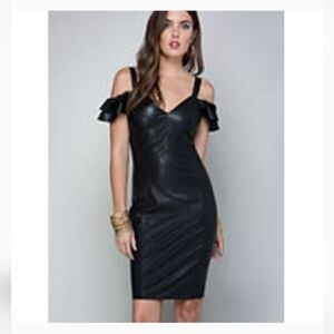 NWOT- Bebe ruffle faux leather midi dress